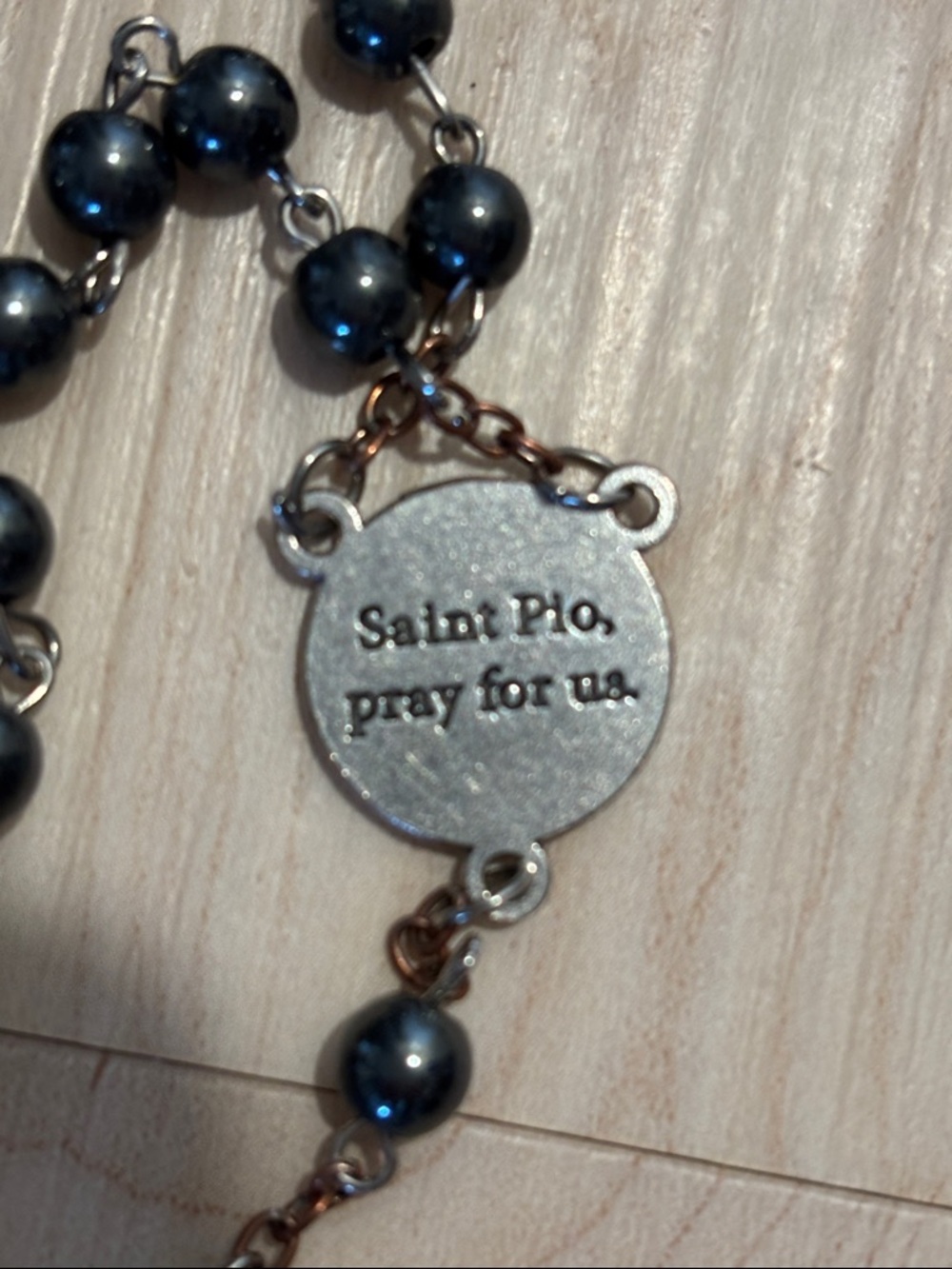 Antique Black Bead St. Padre Pio Rosary with Detailed Crucifix - Picture 8 of 8